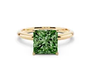 Princess Cut Hidden Halo Engagement Ring Setting for a Fancy Green Lab-Grown Diamond | Plain Band | Yellow Gold