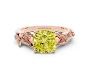 Cushion Cut Leaf Solitaire Engagement Ring Setting for a Fancy Yellow Lab-Grown Diamond | Rose Gold