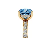 Fancy Blue Cushion Cut Diamond Pavé Band Ring Set in Yellow gold with Prong-Set Center Stone