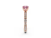 Fancy Pink Cushion Cut Diamond Solitaire Ring Set in Rose gold with Slim Pavé Band and Prong Setting