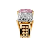 Princess Cut Three Stone Engagement Ring Setting for a Fancy Pink Lab-Grown Diamond | Beaded Shoulders | Yellow Gold