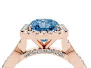 Radiant Cut Twist Halo Engagement Ring Setting for a Fancy Blue Lab-Grown Diamond | Rose Gold