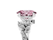 Fancy Pink Oval Cut Diamond Solitaire Ring Set in Platinum with Marquise Twist Band and Prong Setting