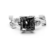 Princess Cut Twisted Vine Engagement Ring Setting for a Black Center | Marquise Leaves | White Gold