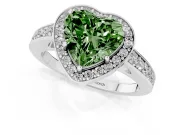 Fancy Green Heart Cut Diamond Halo Pavé Engagement Ring Set in White gold with Bezel Setting