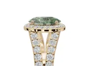 Oval Halo Pavé Engagement Ring Setting for a Fancy Green Lab-Grown Diamond | Narrow Split Shank | Yellow Gold