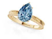 Pear-Shaped Engraved Engagement Ring Setting for a Fancy Blue Lab-Grown Diamond | Yellow Gold