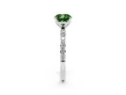 Fancy Green Cushion Cut Diamond Solitaire Engagement Ring Set in Silver with Round Pavé Band and Prong Setting