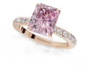 Radiant Cut Hidden Halo Engagement Ring Setting for a Fancy Pink Lab-Grown Diamond | Pavé Band | Rose Gold