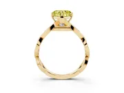 Fancy Yellow Heart Cut Diamond Twist Band Solitaire Ring Set in Yellow gold with Leaf Prong Setting and Accent Stones