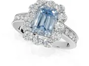 Emerald Cut Vintage Halo Engagement Ring Setting for a Fancy Blue Lab-Grown Diamond | White Gold