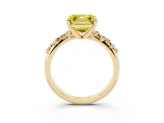 Fancy Yellow Asscher Cut Diamond Solitaire Vine Band Ring Set in Yellow gold with Round Accents and Prong Setting