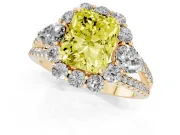 Fancy Yellow Radiant Cut Diamond Halo Split Shank Engagement Ring Set in Yellow gold with Prong-Held Center Stone