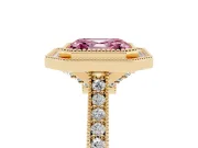 Asscher Cut Vintage Milgrain Halo Engagement Ring Setting for a Fancy Pink Lab-Grown Diamond | Bezel Head | Yellow Gold