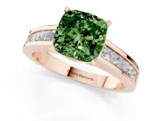Fancy Green Cushion Cut Diamond Solitaire Ring Set in Rose gold with Channel-Set Band and Prong Setting