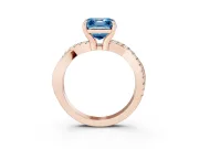 Fancy Blue Asscher Cut Diamond Twist Band Solitaire Set in Rose gold with Pavé Accents and Prong Setting