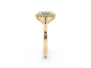 Emerald Cut Diamond Halo Ring Set in Yellow gold with Plain Solitaire Band and Prong Setting