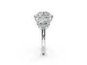 Round Three Stone Halo Engagement Ring Setting | Haloed Side Stones | Sterling Silver