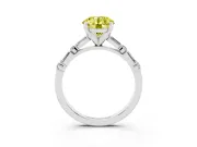 Fancy Yellow Round Cut Diamond Solitaire Set in Silver with Side Baguettes and Channel Set Band