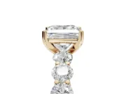Princess Cut Side Stone Engagement Ring Setting | Scalloped Prong Accents | Yellow Gold