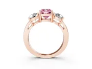 Cushion Cut Three Stone Engagement Ring Setting for a Fancy Pink Lab-Grown Diamond | Wide Plain Band | Rose Gold