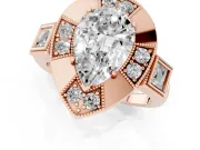 Pear Cut Diamond Milgrain Halo Ring Set in Rose gold with Split Shank