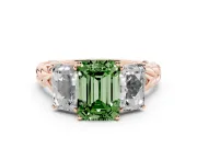 Emerald Cut Three Stone Engagement Ring Setting for a Fancy Green Lab-Grown Diamond | Braided Band | Rose Gold