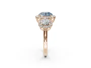 Round Three Stone Halo Engagement Ring Setting for a Fancy Blue Lab-Grown Diamond | Rose Gold