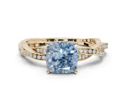 Cushion Cut Twisted Pavé Solitaire Engagement Ring Setting for a Fancy Blue Lab-Grown Diamond | Yellow Gold