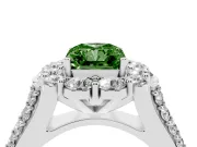Fancy Green Radiant Cut Diamond Halo Engagement Ring Set in Silver with Split Shank and Prong Setting