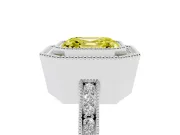 Fancy Yellow Asscher Cut Diamond Halo Ring Set in Silver with Pavé Band and Milgrain-Edged Prongs