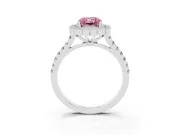 Fancy Pink Radiant Cut Diamond Milgrain Floral Halo Engagement Ring Set in White gold with Pavé Band