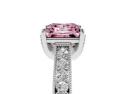 Princess Cut Hidden Halo Engagement Ring Setting for a Fancy Pink Lab-Grown Diamond | Milgrain Pave | Platinum
