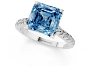 Asscher Cut Hidden Halo Pave Engagement Ring Setting for a Fancy Blue Lab-Grown Diamond | Claw Prongs | Sterling Silver
