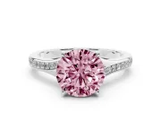 Round Pave Solitaire Engagement Ring Setting for a Fancy Pink Lab-Grown Diamond | Sweeping Shoulders | White Gold