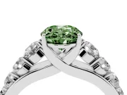 Fancy Green Oval Cut Diamond Solitaire Ring Set in Silver with Pavé-Set Band and Prong Setting