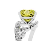 Fancy Yellow Princess Cut Diamond Solitaire Ring Set in Silver with Pavé Twist Band and Secure Prong Setting