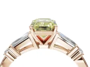 Emerald Cut Tapered Baguette Engagement Ring Setting for a Fancy Yellow Lab-Grown Diamond | Bar Set Sides | Rose Gold
