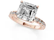 Asscher Cut Diamond Pavé Band Solitaire Set in Rose gold with Prong Setting
