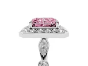 Radiant Cut Vintage Halo Engagement Ring Setting for a Fancy Pink Lab-Grown Diamond | Bezel Station Shoulders | Platinum