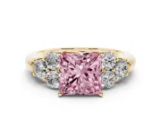 Princess Cut Side Stone Engagement Ring Setting for a Fancy Pink Lab-Grown Diamond | Yellow Gold