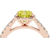 Fancy Yellow Cushion Cut Diamond Halo Engagement Ring Set in Rose gold with Pavé Band and Prong Setting