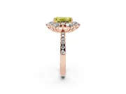 Fancy Yellow Emerald Cut Diamond Floral Halo Ring Set in Rose gold with Round Pavé Band and Prong Setting