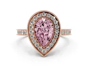 Pear-Shaped Vintage Milgrain Halo Engagement Ring Setting for a Fancy Pink Lab-Grown Diamond | Bezel Head | Rose Gold