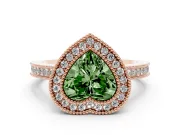Fancy Green Heart Cut Diamond Halo Ring Set in Rose gold with Pavé Band and Milgrain-Edged Prongs