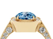 Round Milgrain Halo Engagement Ring Setting for a Fancy Blue Lab-Grown Diamond | Side Stones | Yellow Gold