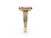 Fancy Pink Marquise Cut Diamond Pavé Split Shank Solitaire Ring Set in Yellow gold with Prong Setting