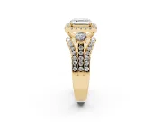 Asscher Cut Halo Split Shank Engagement Ring Setting | Round Side Stones | Yellow Gold