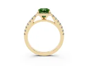 Fancy Green Radiant Cut Diamond Halo Engagement Ring Set in Yellow gold with Pavé Band and Prong Setting