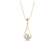 Round Lab-Grown Diamond Pavé Swirl Teardrop Pendant Necklace | Open Drop | Yellow Gold